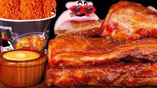 Spicy Chicken Noodles and Pork Belly! Simple but Powerful!! ASMR Mukbang Eating Show!