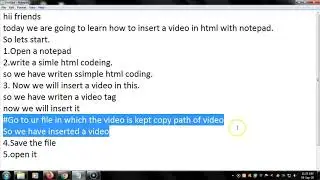 How to Insert Video in html with Notepad.