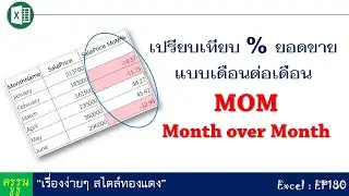 Excel : EP 180 เปรียบเทียบ % ยอดขายแบบเดือนต่อเดือน MOM (Month over Month)