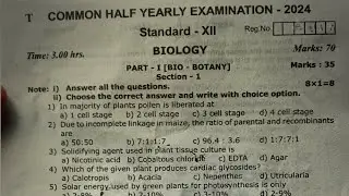 12th std biology half yearly exam question paper 2024-2025