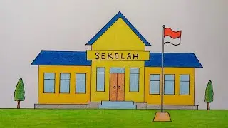 Cara menggambar sekolah yang bagus dan mudah untuk pemula