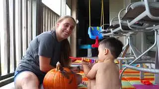 Painting His First Pumpkin!