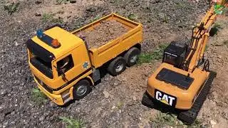RC CAT Excavator load RC truck with sand | Transport