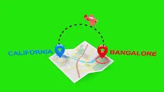 california to bangalore 3D Flight Animation with Airplane, Map, and Green Screen