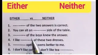 English Grammar: Either vs Neither 🤔 Learn The Difference 🔥 English Grammar Rules and Quiz