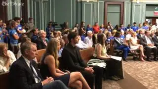 Community members plead their case regarding the Dreher High School zoning dispute to Columbia Ci...