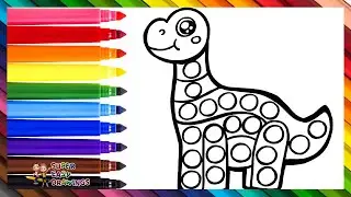 Draw and Color a Dinosaur POP IT 🦕🔴🟠🟡🟢🔵🟣🌈 Drawings for Kids