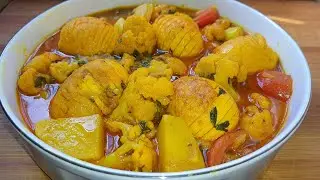 ঘরে মাছ মাংস না থাকলে তৈরী করে ফেলুন ডিম ফুলকপির তরকারী।Fulcopir torkari.