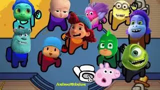 Pocoyo Peppa pig and  Luca and  Baby Boss Among Us distraction dance meme Coffin Dance