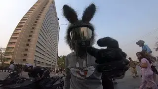 Public reaction on bunny helmet in marine drive | cute girls reaction video | Moto vlogs