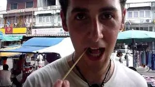 Eating insects in Surat Thani, Thailand.