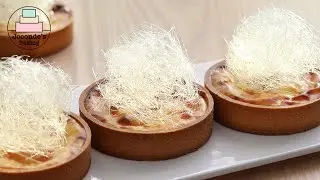 Lemon Vanilla Flan Tart with Basi (or Spun Sugar or Angel Hair)