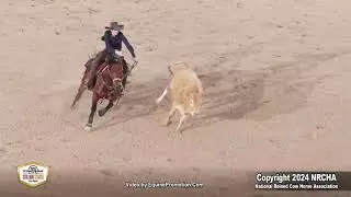 2024 NRCHA Stallion Stakes Open Champion Veronica Swales on Spanish Nights down the fence.