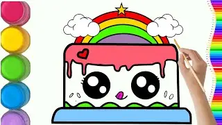 How to draw a cute rainbow cake | Easy drawing for kids and beginners@DRAWTAK