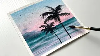 Watercolor Painting for Beginners / Palm Tree Scenery / Step by Step Tutorial
