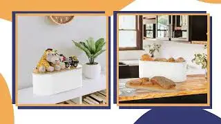 Cabilock Metal Bread Box Bread Storage Organizer Holder with Bamboo Lid for Kitchen Countertop (Whi