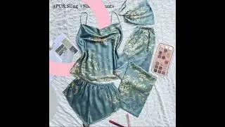Pajamas Set Women Sleepwear Casual Satin Robe Suit Nightwear V-neck Soft.
