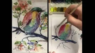 Птичка, акварель