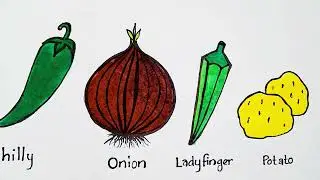 vegetables drawing | how to draw chilly, onion, ladies finger & potato | Evas art #vegetablesdrawing