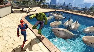 SPIDERMAN throw HULK into shark pool green hulk (Spiderman vs Hulk) superheros (funny moments)