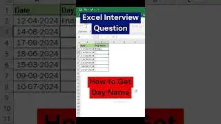 How to get day name in excel  #exceltech #excelinterview #interview #yt #ytshorts #job