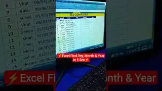 Excel Find Day Month & Year in just 5 Sec #excel #viral #exceltips #computer #msword