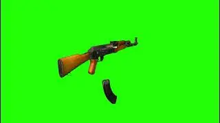 AK-47 kalashnikov, three quarter back view right, fire and reload, green screen