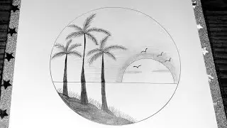 Easy circle scenery drawing | Pencil drawing in circle | Scenery drawing