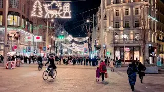 Vienna Walk Christmas Lights Mariahilfer Strasse Shopping Street, December 2022 | 4K HDR