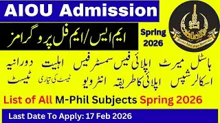 Aiou Mphil Admissions Spring 2026 || Aiou Mphil || Aiou Mphil Fee Structure