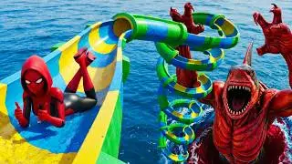 Spider Gwen on the epic water attraction GTA 5  Spider Gwen Ragdoll Ep.151 #waterslide #ragdoll