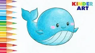 Как нарисовать кита цветными карандашами | How to Draw Cute Whale