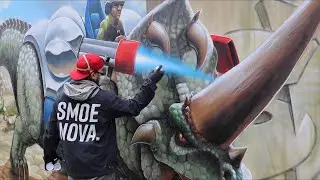 epic DINO RIDERS GRAFFITI ART | how I sell a whole WALL on EBAY?!?
