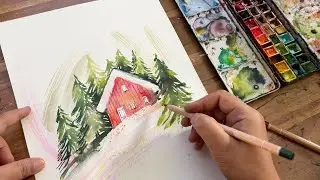Winter Landscape Watercolor Mixed Media - Patreon SNEAK PEEK