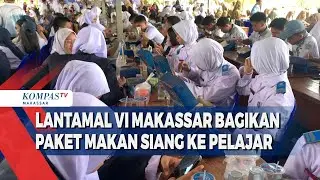 Lantamal VI Makassar Bagikan Paket Makan Siang Ke Pelajar