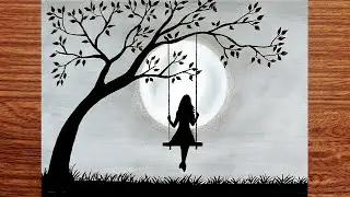 Alone Girl sitting on swing drawing | Girl sitting on a swing easy pencil drawing