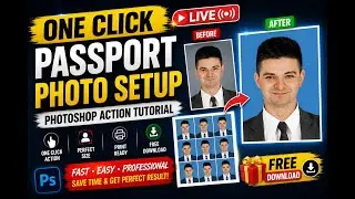 One Click Passport Photo Setup 😍 Photoshop Action Tutorial (Live + Free Download)