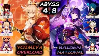 C0 Yoimiya Overload & C3 Raiden National | Spiral Abyss 4.8 | Genshin Impact | 4K