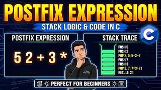 Code to Evaluate Postfix Expression using Stack in C 🔥