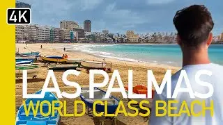 Las Palmas Beach, Gran Canaria 4K Walking Tour | No Talking