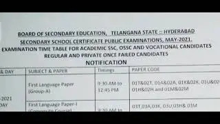 TS SSC-2021 Time table/TS bse SSC 2020-21 Time table