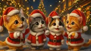 4 Adorable Cats Singing Together on a Christmas Night 🎄 | Cute Christmas Cat Choir  AI Cat Animation