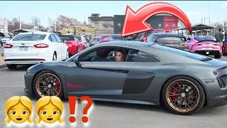 Girl Drives Twin Turbo R8 at car meet!? | Tesla Cybertruck | Rare porsche