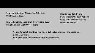 Actions Class in Selenium | How to handle Mouse Click & Keyboard Events | IT Industry Tutorials