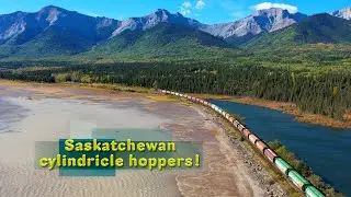 The beauty of Fall and Trains with hundreds of old Saskatchewan cylindrical hoppers!