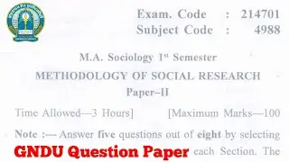 Gndu MA Sociology 1st Semester Methodology of Social Research Question Paper || Ma Sociology Paper