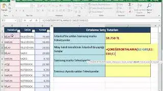 Excel eğerortalama ve çokeğerortalama Kullanımı