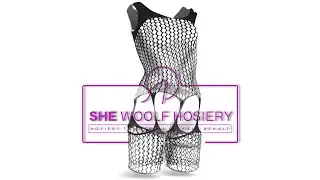She-Woolf Hosiery,  Domesticated Derrier, Sleeveless Honeycomb Body Stocking with Suspenders.