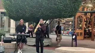 Erik and Matt busking fun