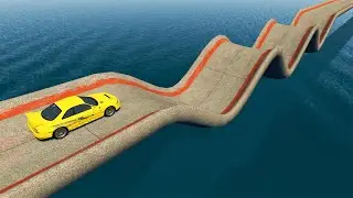 Impossible weird Wave Bridge Crossing - Cars vs Deep Water #2 - BeamNG Drive